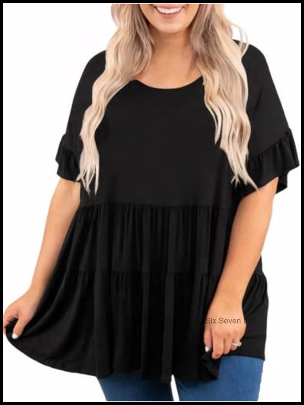 Plus Size Babydoll Peplum Tunic Blouse Ruffle Short Sleeve Flowy Top